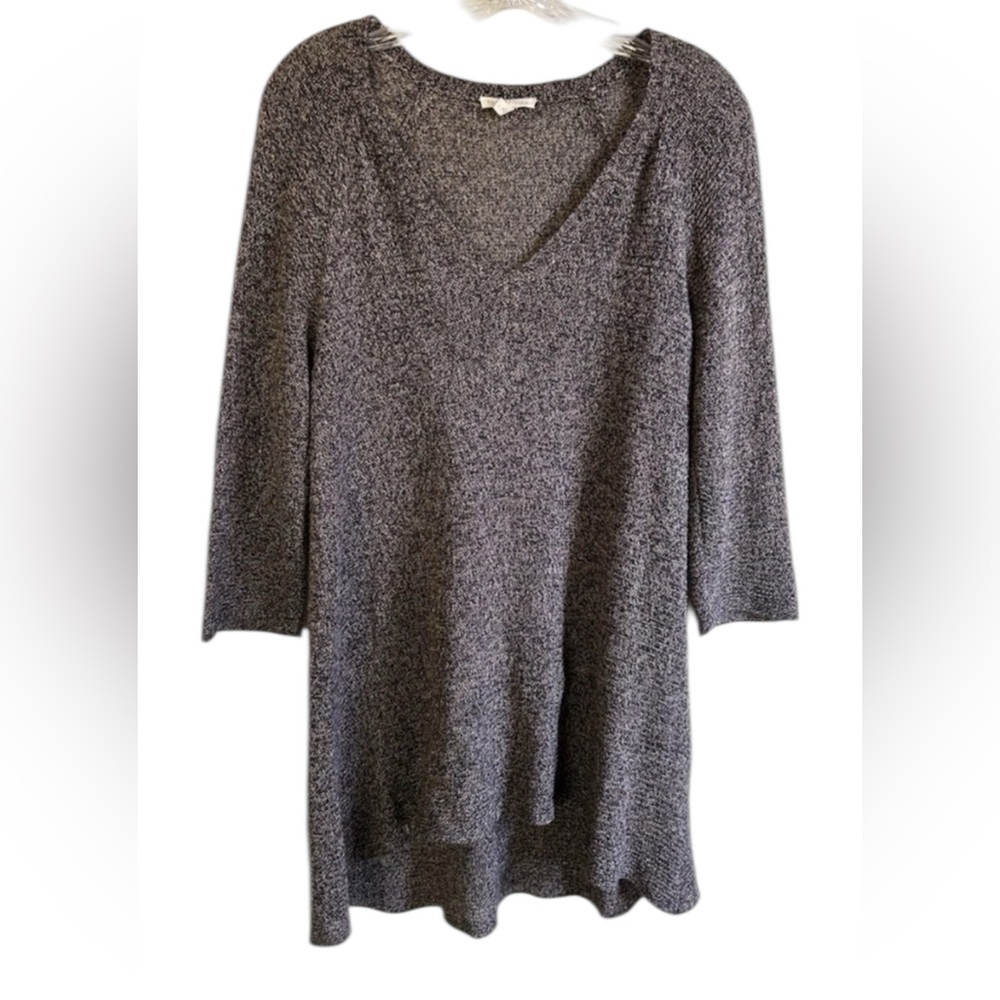 ▶️ Eileen Fisher Linen Tunic Sweater M Gray Hi Low Lightweight Beachy Minimalist